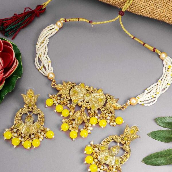 Handpainted Gold-Plated Necklace and Earrings Set